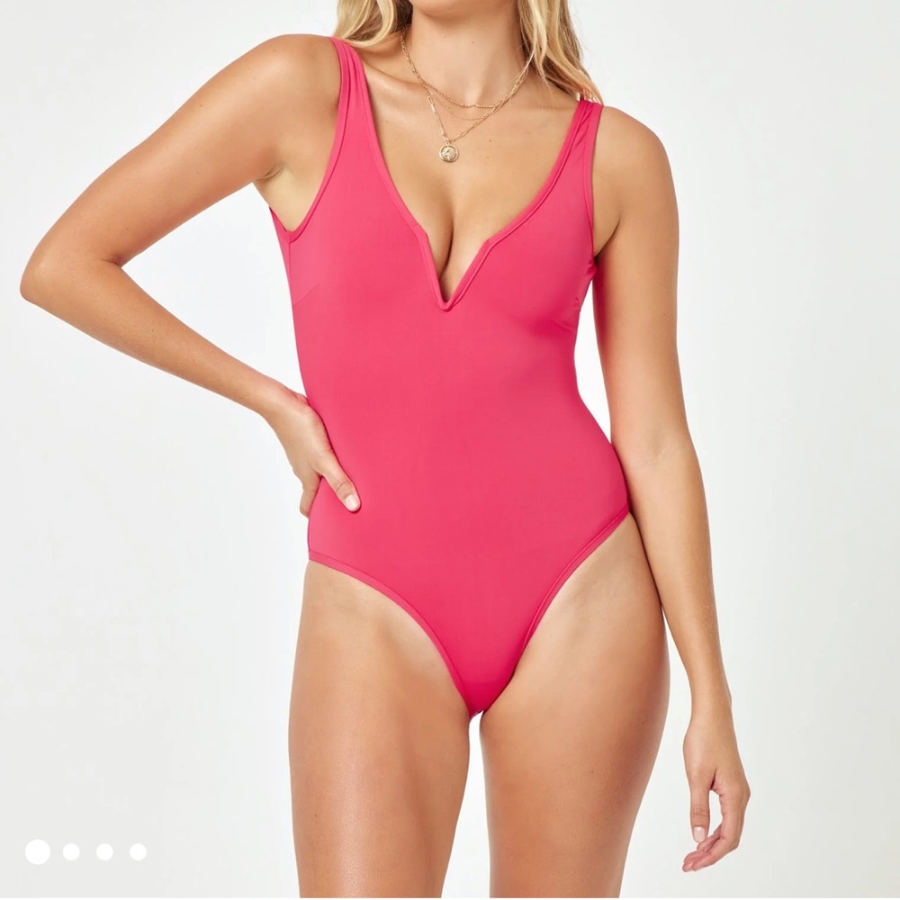 Red L Space Swimsuit Bright Red Hot Pink One Piece